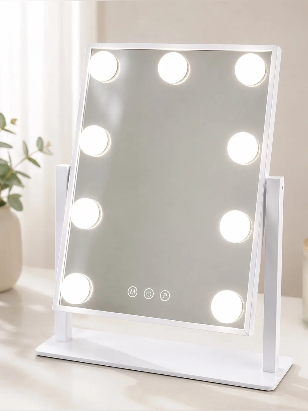 LED Lighted Vanity Makeup Mirror 360° Swivel Touch Control White Like New